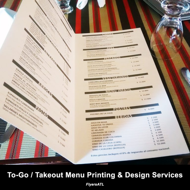 Take Out Menu Printing To-Menu Menu Printing Cheap & Design in Atlnata